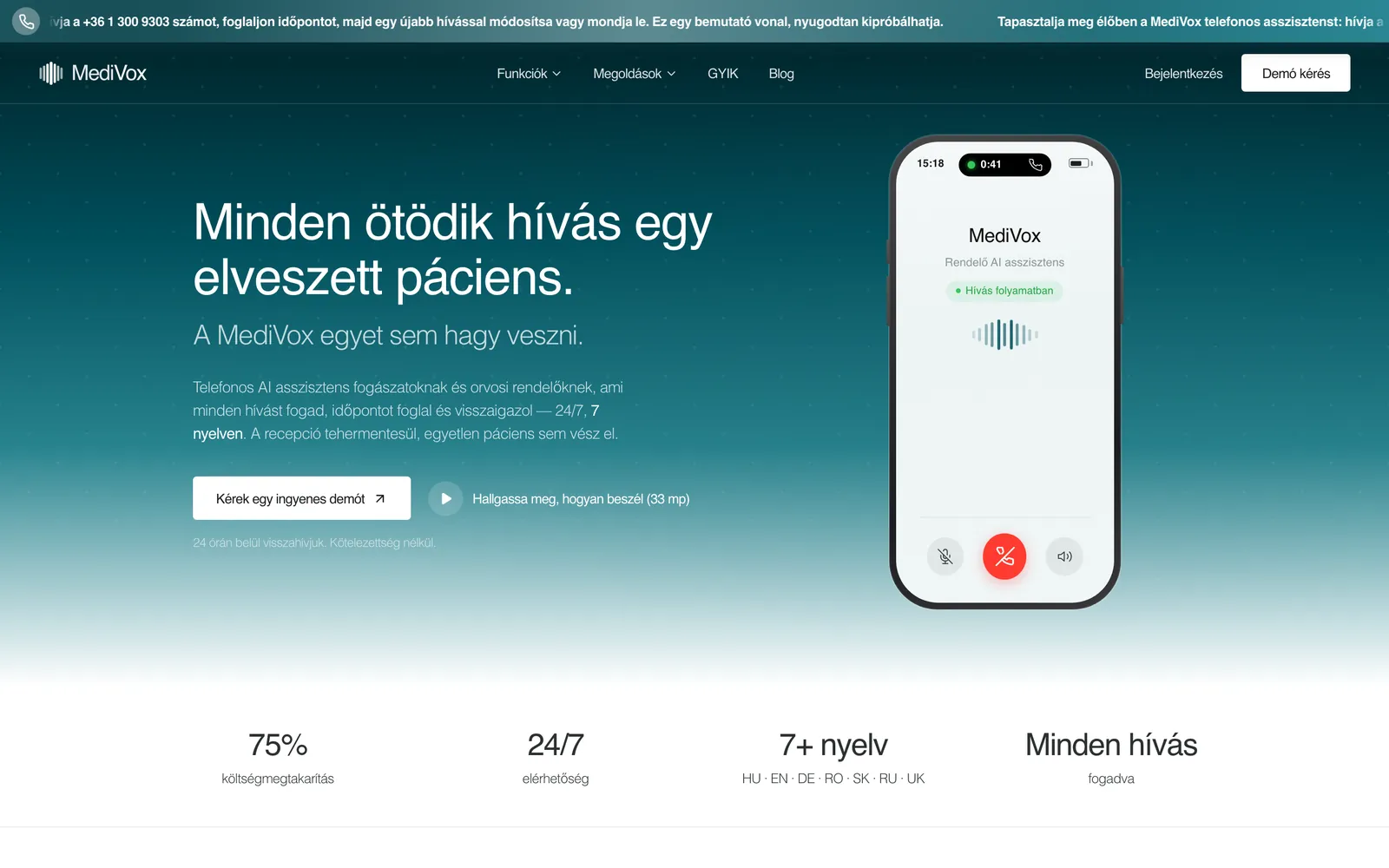 A medivox.hu weboldal kezdőlapja